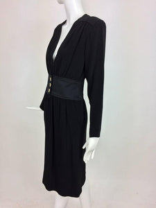 SOLD Yves Saint Laurent black crepe and satin cocktail dress 1990s