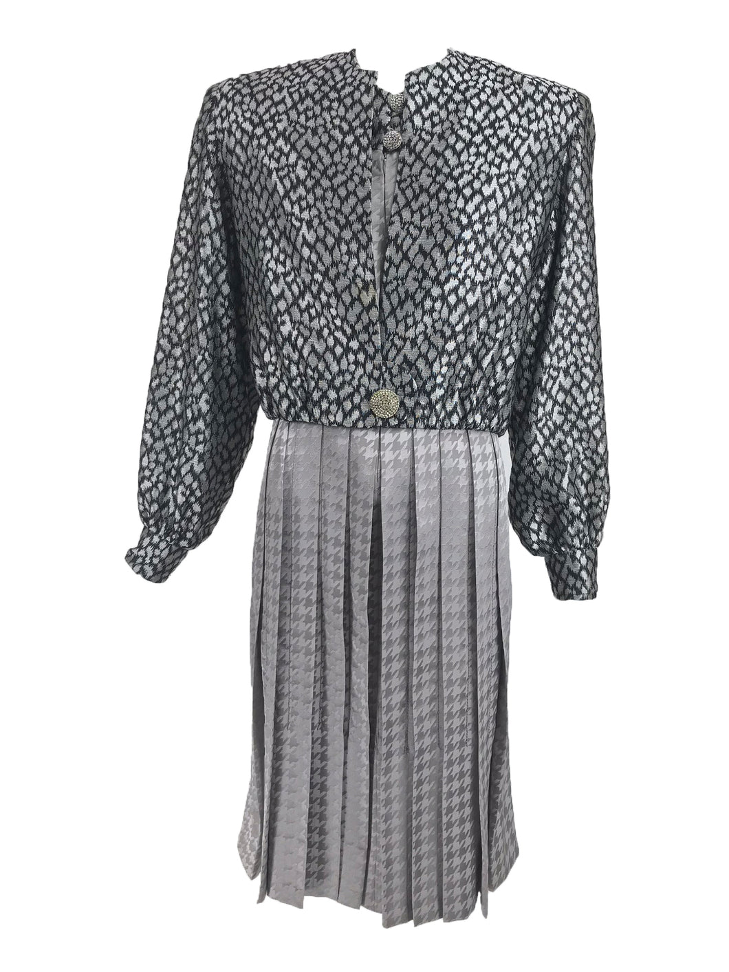 Vintage James Galanos Couture Pleated Print Dress and Jacket 1980s