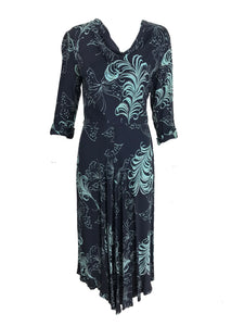 Vintage 1940s Plume and Butterfly Rayon Print Day Dress