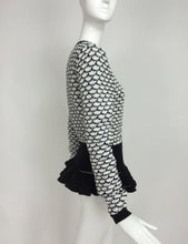 SOLD Christian Dior Black & White Wool Knit Cardigan Sweater With Ruffle hem