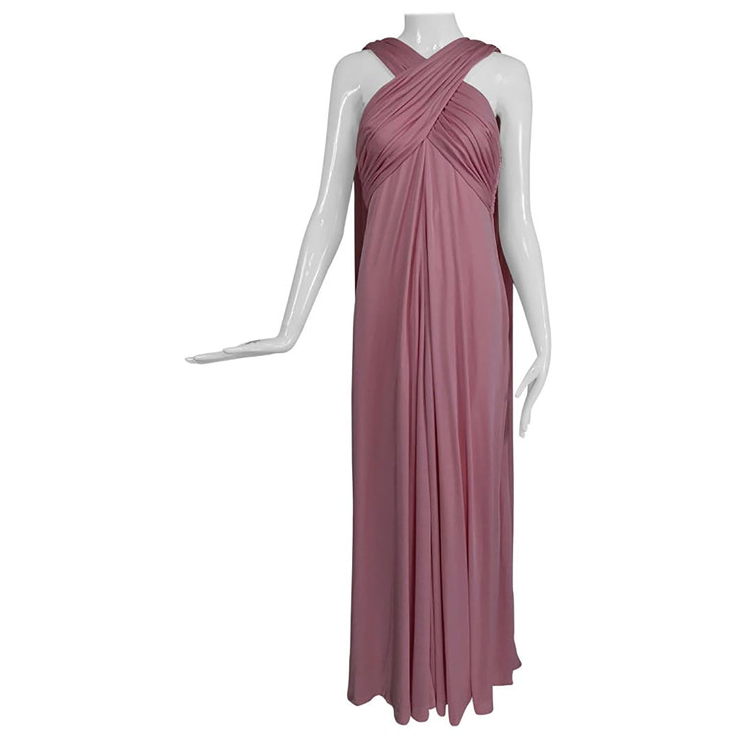 Vintage Estevez Pink Matte Jersey Goddess Gown 1970s 
