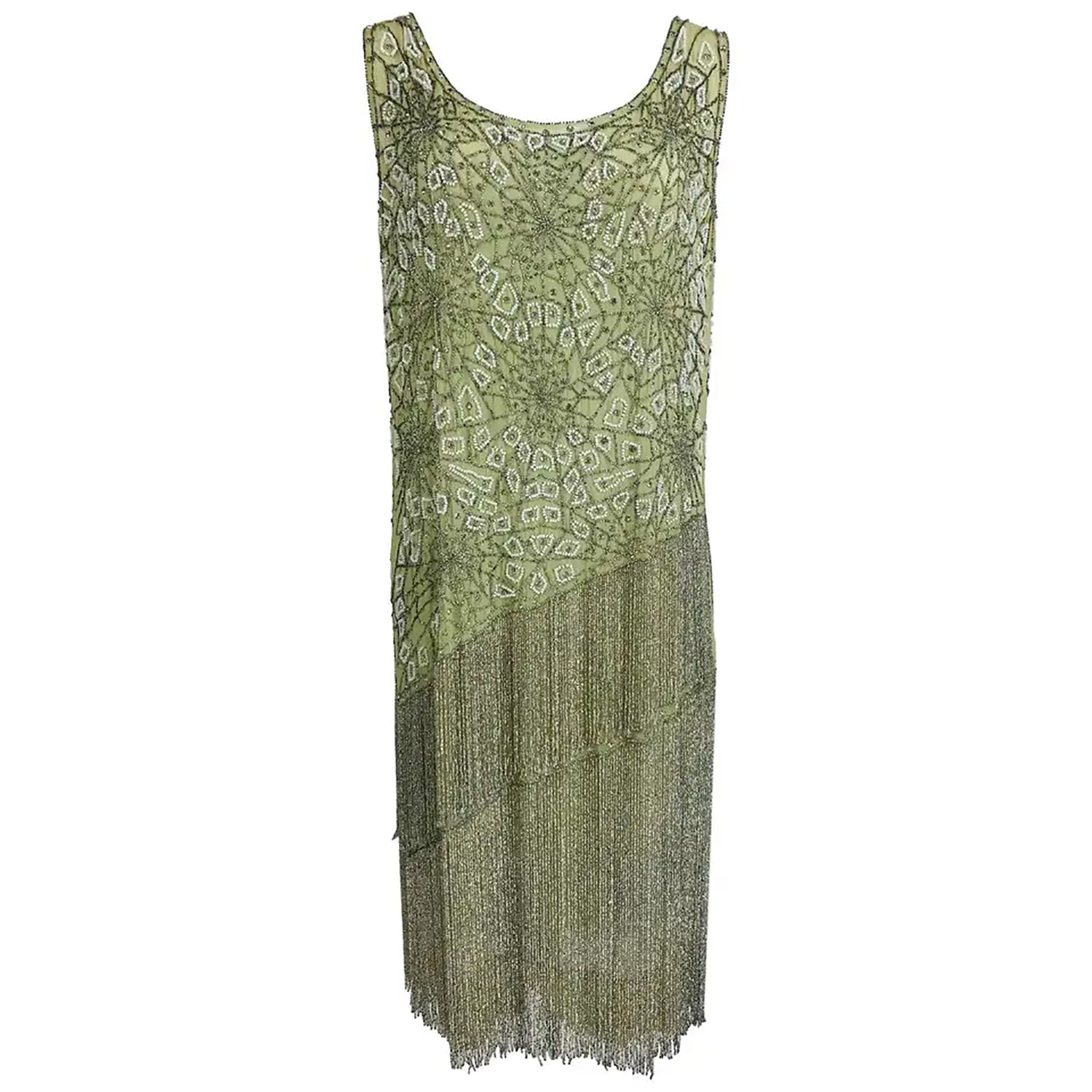 1920s Beaded Spiders Web Flapper Dress in Mint Green Chiffon Vintage – Palm  Beach Vintage