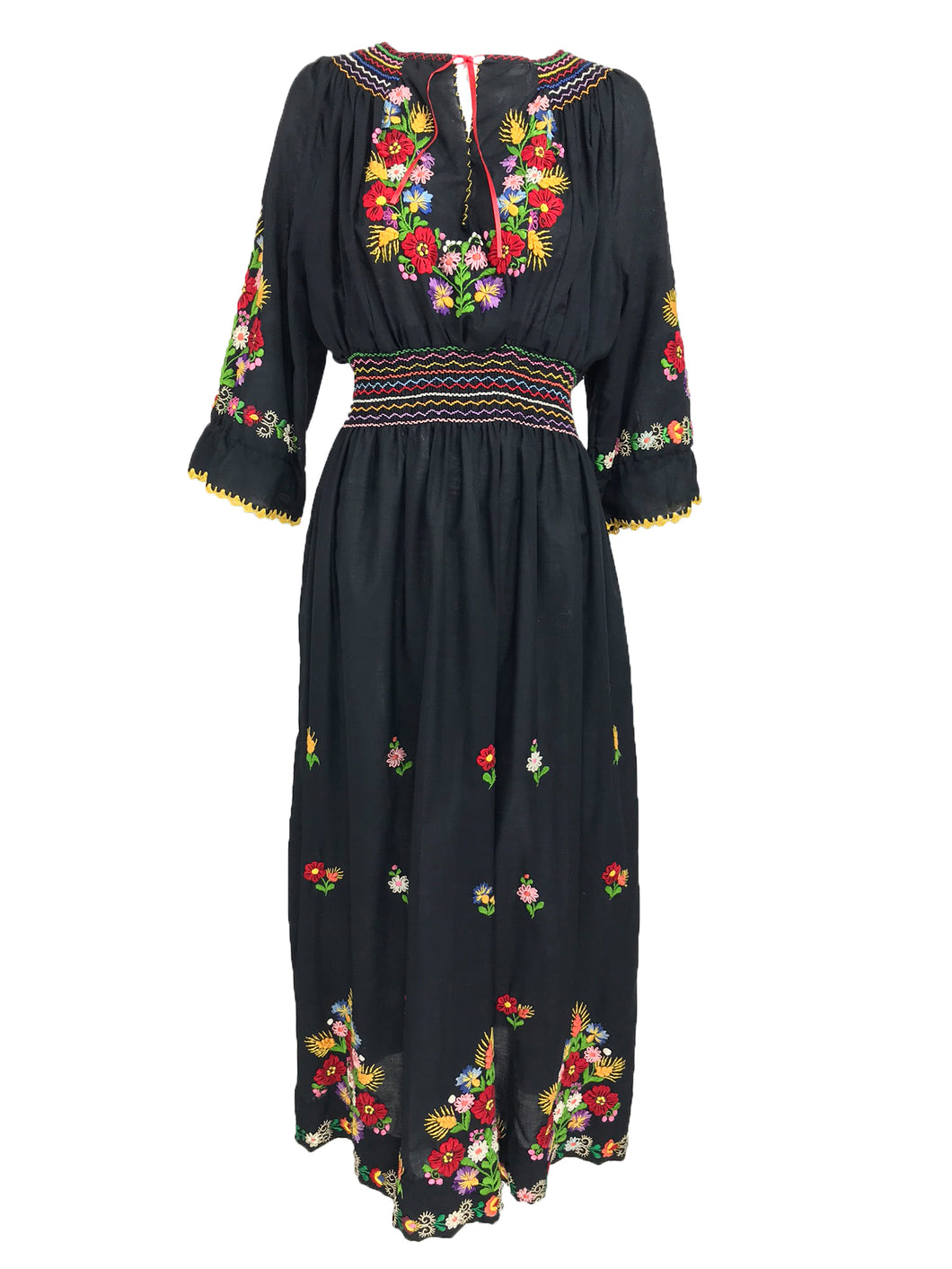 Vintage Hand Embroidered Czechoslovakian Smocked Peasant Dress