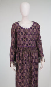 Vintage Christian Dior New York Fringe Trim Maxi Dress 1960s