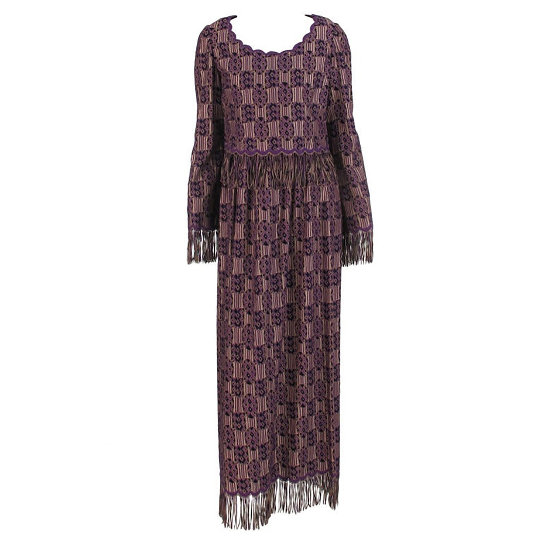 Vintage Christian Dior New York Fringe Trim Maxi Dress 1960s 