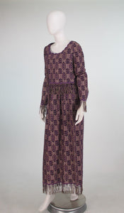 Vintage Christian Dior New York Fringe Trim Maxi Dress 1960s