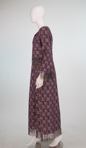 Vintage Christian Dior New York Fringe Trim Maxi Dress 1960s