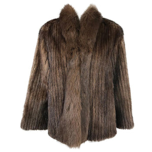 SAGA Chestnut Mink Jacket with Fox Fur Collar & Facing