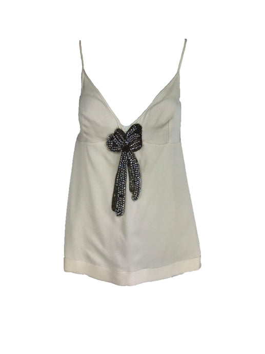 Alexander McQueen Ivory Silk with Rhinestone Bow Camisole Top