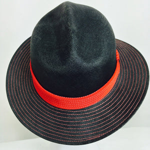 SOLD Galanos Matte Black & Red Straw Fedora Hat 1960s NWT