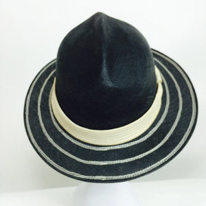 James Galanos black & ivory straw fedora hat 1960s