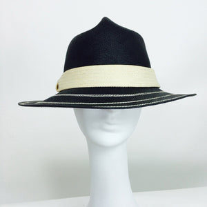 James Galanos black & ivory straw fedora hat 1960s