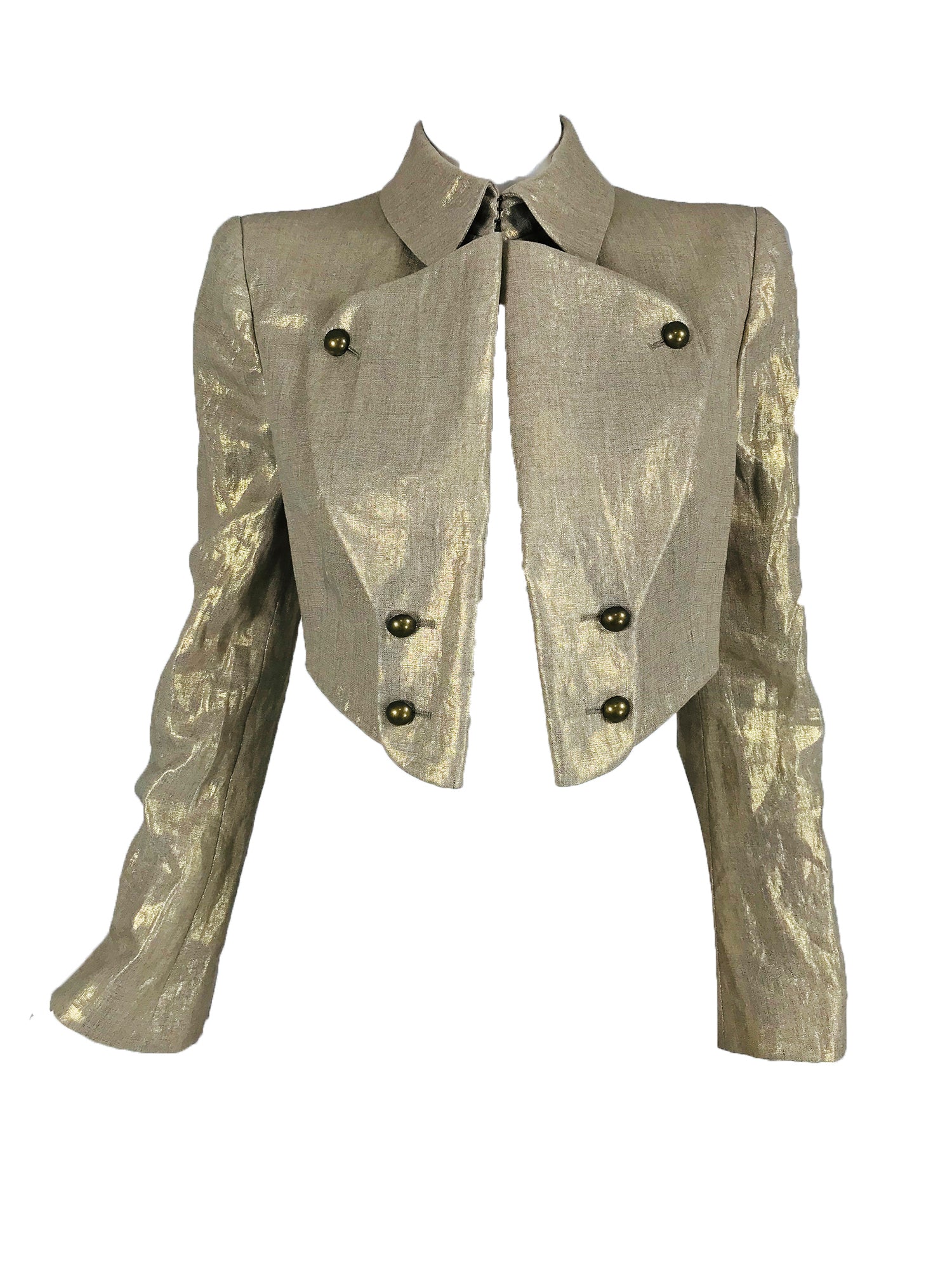 Alexander McQueen Gold Linen Cropped Military Jacket – Palm Beach 