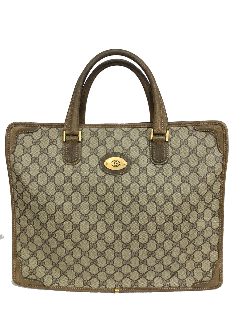 バッグ Gucci Vintage Satin Leather Tote Bag Rare Vtg 70s GUCCI Canvas GG Monogram Boxy Tote W/Leather Handles