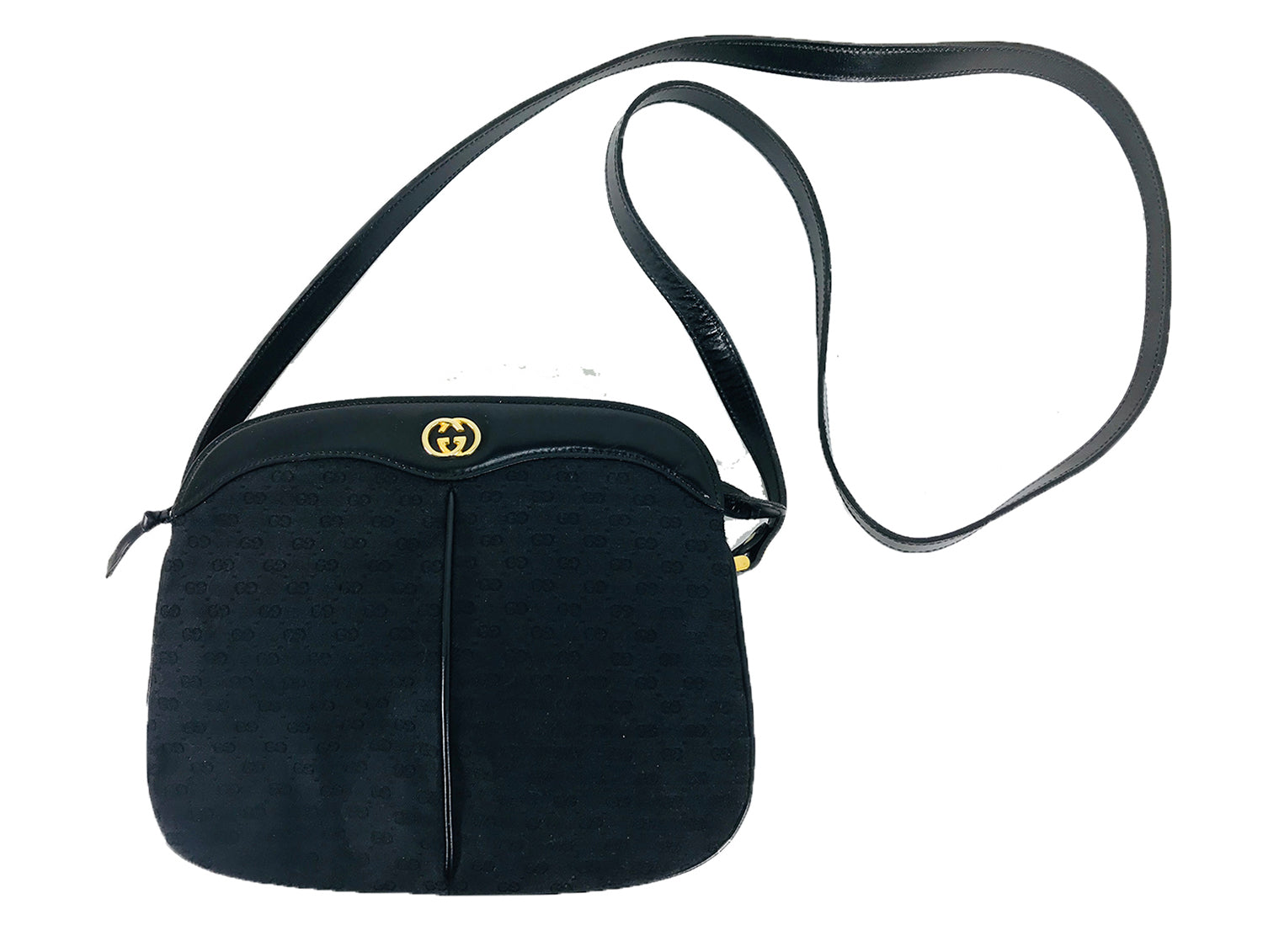 SOLD Gucci Black Leather and Logo Canvas Cross Body Handbag 1980s