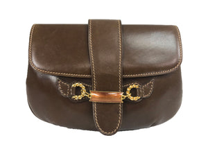 Vintage Gucci Leather flap clutch with Gold and Enamel horsebit closure