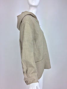 SOLD Galanos Taupe Wool Zipper Front Hooded Jacket 1950s