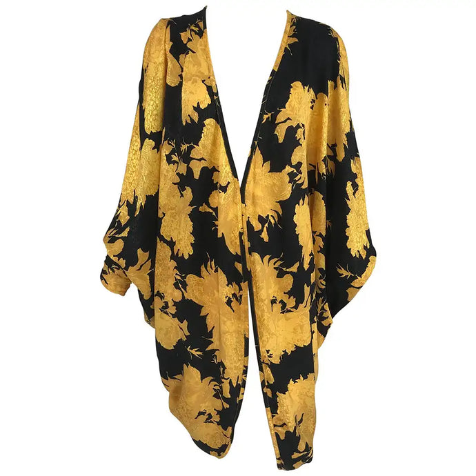1980s Fantasy Floral Silk Jacquard Cocoon Coat Vintage