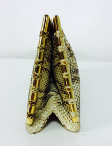 SOLD Judith Leiber natural python gold frame snake chain handbag or clutch
