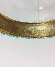SOLD Kenneth Lane turquoise cabochon encrusted gold clamper bracelet