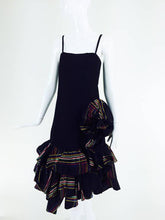 Valentino Black silk taffeta cocktail dress with tiered ruffle hem 1980s