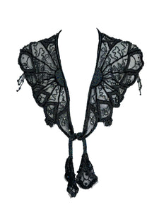 Vintage Heavily Iridescent Beaded Black Tulle Capelet 1970s