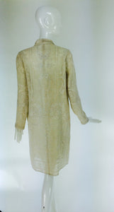Ivory drawn/counted thread embroidered linen summer coat 1920s