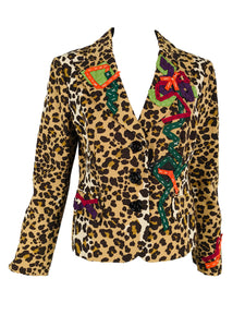 Vintage Moschino Leopard Print Ribbon Applique Jacket 1990s