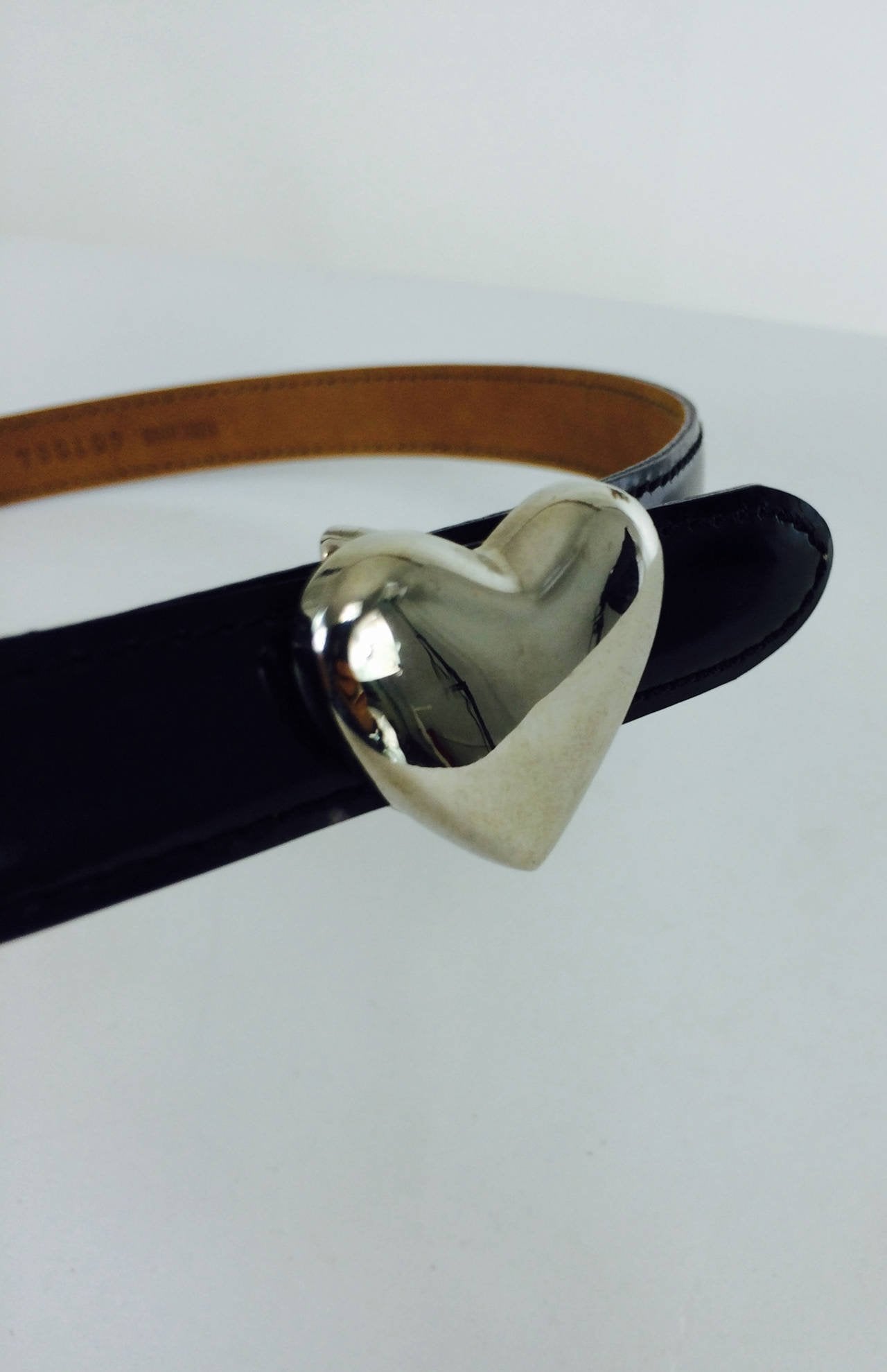 SOLD Moschino black patent belt with silver heart buckle  display picture 2