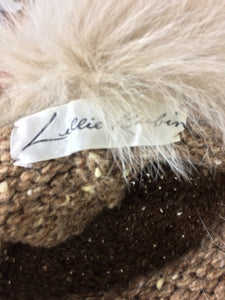 Lillie Rubin Fox fur and cocoa tweed knit hat 1970s unworn