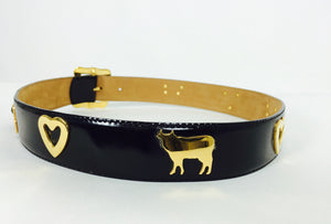 Moschino Redwall Swiss Appenzeller style belt with cows & hearts 1980s