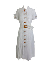 Vintage 1930s White Cotton Window Pane Woven Day Dress Bakelite Buttons