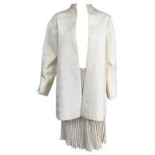 Mary McFadden Ivory Quilted Jacket and Matching Fortuny Style Pleated Skirt Set 1980s