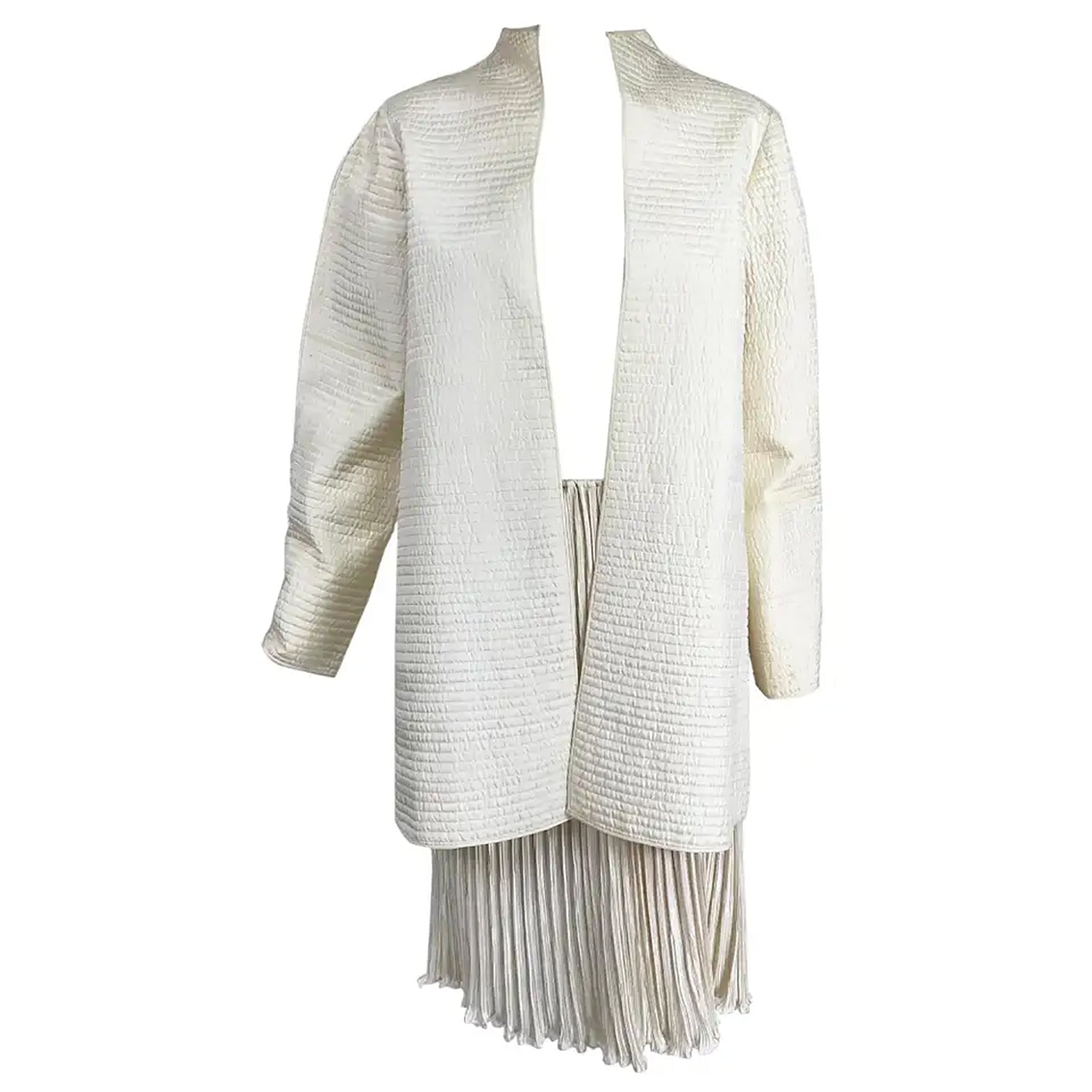 Mary McFadden Ivory Quilted Jacket and Matching Fortuny Style