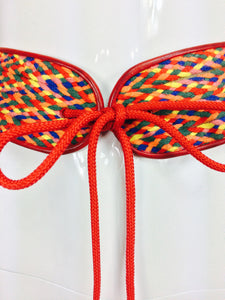 SOLD Yves Saint Laurent woven coloured cord and leather belt 1960s