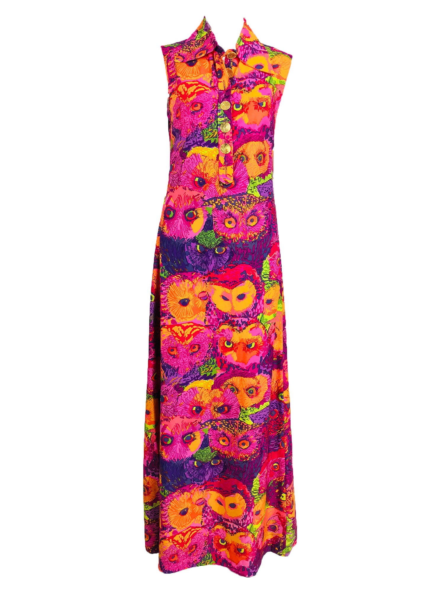 owl dress SOLD Vintage Ken Scott Owl Print Sleeveless Maxi Dress 1960s – Palm Beach  Vintage