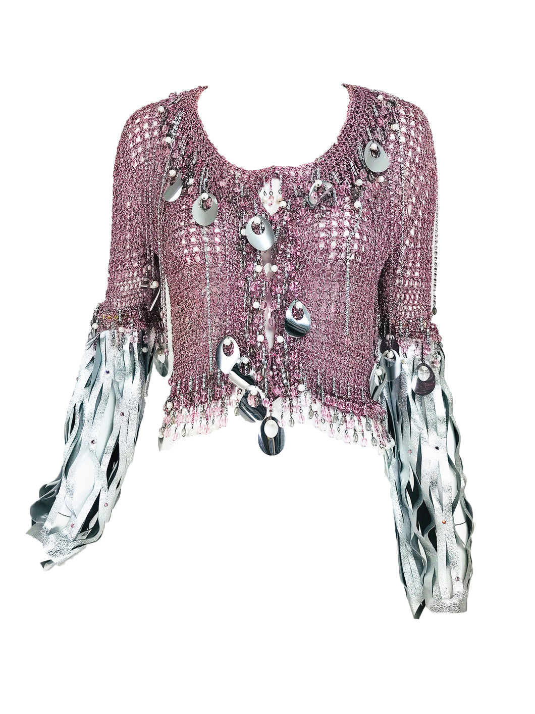Vintage Loris Azzaro Metallic Pink and Silver Leather Sweater 1980s