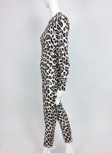 SOLD Norma Kamali leopard print cat suit 1980s