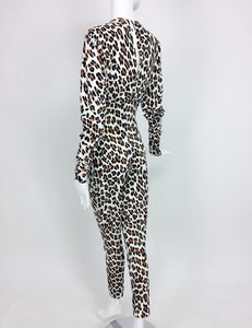 SOLD Norma Kamali leopard print cat suit 1980s