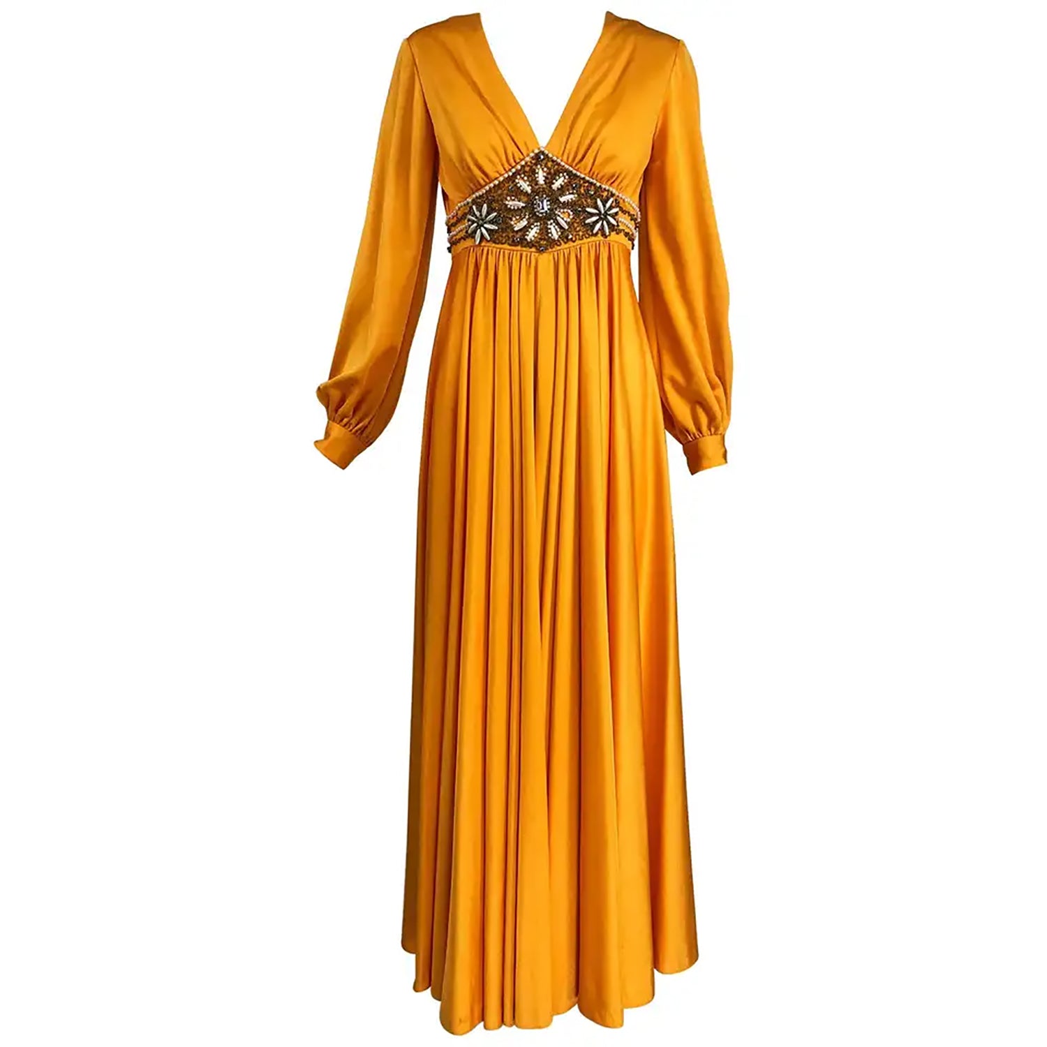 Vintage Plunge V Jewel Empire Waist Maxi Dress in Pumpkin 1970s Palm Beach Vintage Vintage Plunge V Jewel Empire Waist Maxi Dress in Pumpkin 1970s Palm Beach Vintage