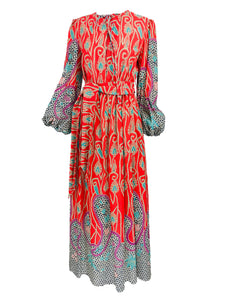 Richard Assatly Bohemian Cotton Mixed Print Maxi Dress 1970s