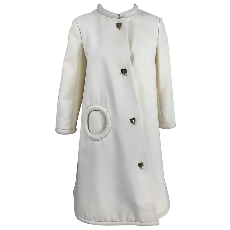 Pierre Cardin 1960s Off White Wool Coat with Metal Toggle Clasps