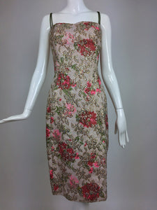 Vintage Penny Parker metallic brocade sheath dress unworn 1950s
