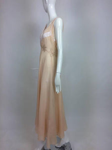 Hand made pleated silk chiffon bias cut appliqued night gown 1930s
