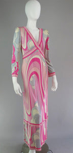 SOLD Emilio Pucci Silk Jersey V Plunge Neckline Maxi Dress 1970s