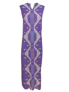 Vintage Ethnic Embroidered Linen Sleeveless Maxi Dress 1970s
