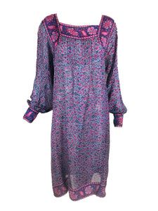 Vintage Silk Block Print Dress India 1960s