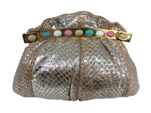  Carlo Fiori Silver Coral Faux Snake Jewel Clasp Evening Bag 1980s
