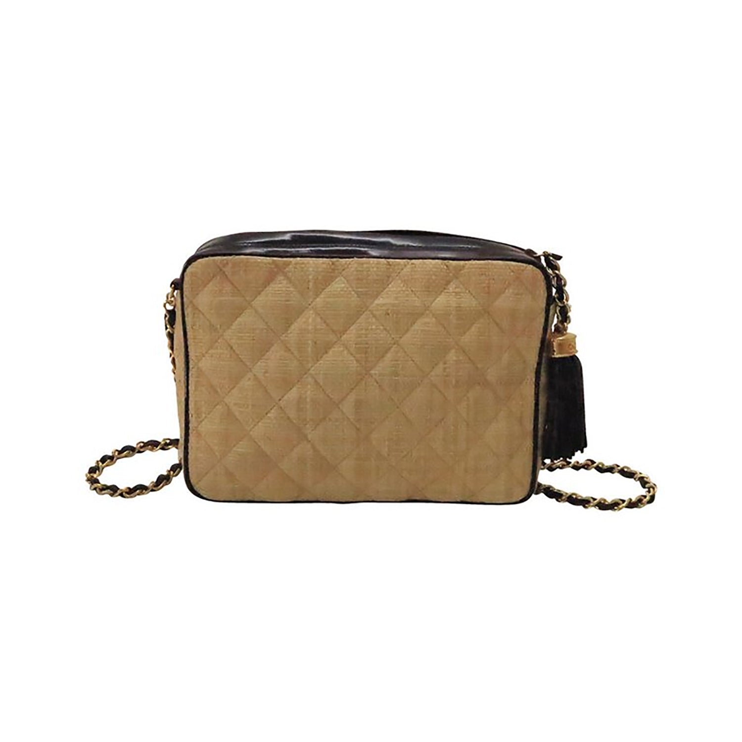 SOLD Vintage Chanel quilted raffia & patent leather bag – Palm