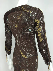SOLD Roberto Cavalli rare chocolate brown silk Constellation dress 1990s